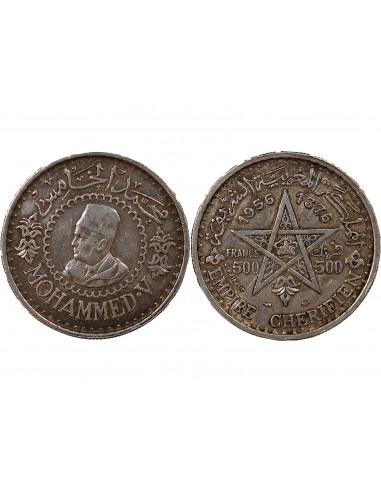 MAROC, MOHAMMED V - 500 FRANCS ARGENT 1376 (1956)