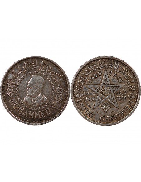 MAROC, MOHAMMED V - 500 FRANCS ARGENT 1376 (1956)