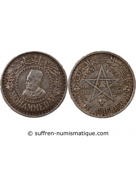 MAROC, MOHAMMED V - 500 FRANCS ARGENT 1376 (1956)