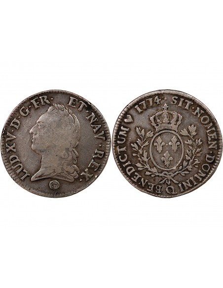 LOUIS XV - ÉCU ARGENT A LA VIEILLE TÊTE 1774 Q PERPIGNAN