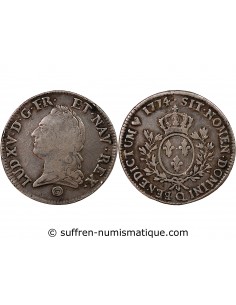 LOUIS XV - ÉCU ARGENT A LA VIEILLE TÊTE 1774 Q PERPIGNAN