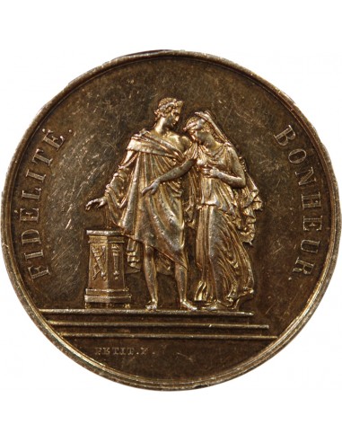 MARIAGE - MEDAILLE ARGENT DORE PETIT F. - UNION DE L. AUBRIL ET DE M. ESNOL LE 30 DECEMBRE 1884