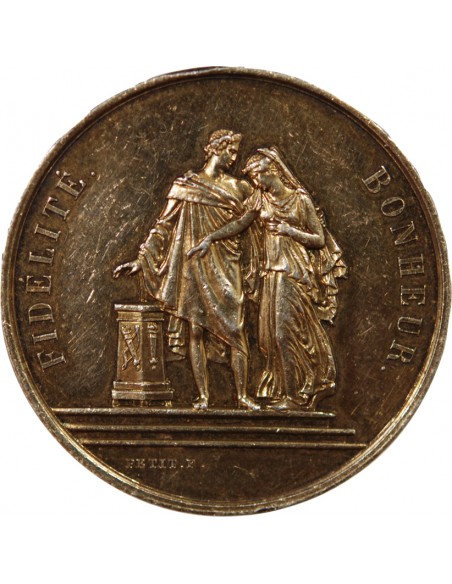 MARIAGE - MEDAILLE ARGENT DORE PETIT F. - UNION DE L. AUBRIL ET DE M. ESNOL LE 30 DECEMBRE 1884