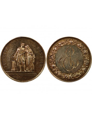 MARIAGE - MEDAILLE ARGENT DORE PETIT F. - UNION DE L. AUBRIL ET DE M. ESNOL LE 30 DECEMBRE 1884