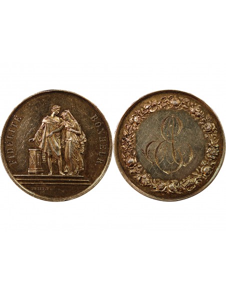 MARIAGE - MEDAILLE ARGENT DORE PETIT F. - UNION DE L. AUBRIL ET DE M. ESNOL LE 30 DECEMBRE 1884