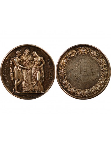 MARIAGE - MEDAILLE ARGENT DORE DEPAULIS - UNION DE D. ET DE A.