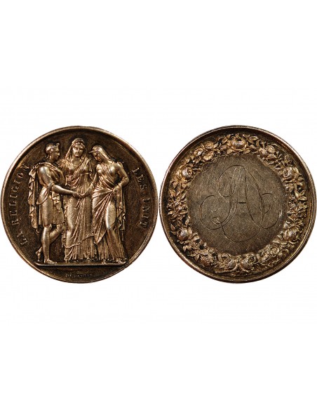 MARIAGE - MEDAILLE ARGENT DORE DEPAULIS - UNION DE D. ET DE A.