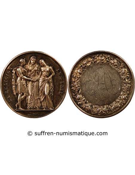 MARIAGE - MEDAILLE ARGENT DORE DEPAULIS - UNION DE D. ET DE A.