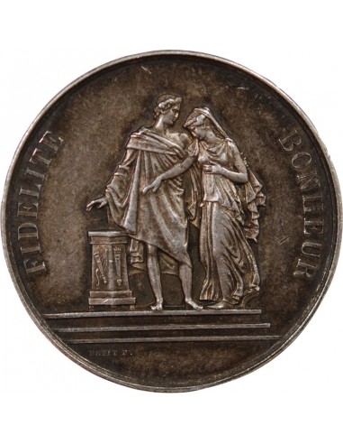 MARIAGE - MEDAILLE ARGENT PETIT F. - UNION DE L. GUILLER ET DE L. HUMBLOT LE 28 FEVRIER 1887