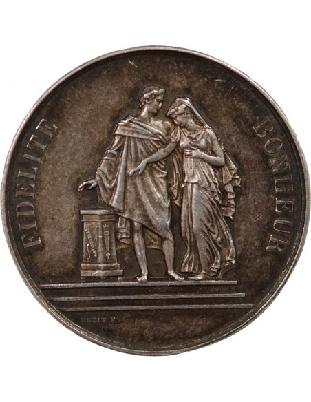 MARIAGE - MEDAILLE ARGENT PETIT F. - UNION DE L. GUILLER ET DE L. HUMBLOT LE 28 FEVRIER 1887