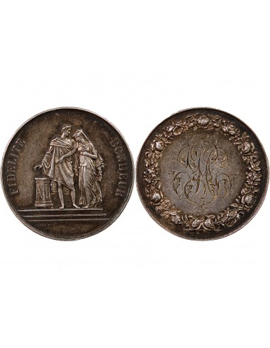 MARIAGE - MEDAILLE ARGENT PETIT F. - UNION DE L. GUILLER ET DE L. HUMBLOT LE 28 FEVRIER 1887