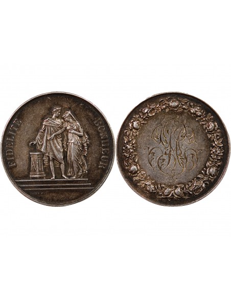 MARIAGE - MEDAILLE ARGENT PETIT F. - UNION DE L. GUILLER ET DE L. HUMBLOT LE 28 FEVRIER 1887