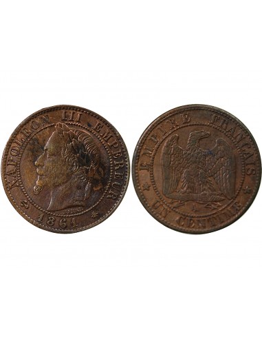 NAPOLEON III - 1 CENTIME TETE LAUREE - 1861 A PARIS