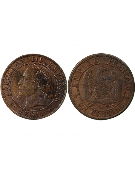 NAPOLEON III - 1 CENTIME TETE LAUREE - 1861 A PARIS