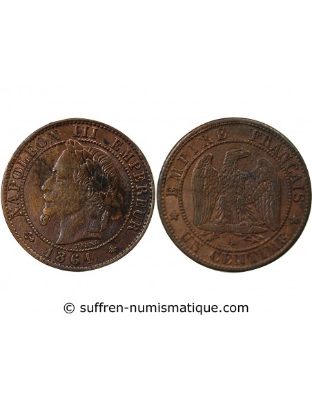 NAPOLEON III - 1 CENTIME TETE LAUREE - 1861 A PARIS