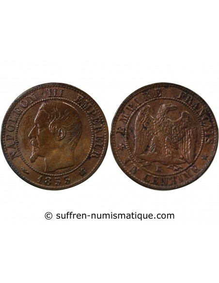 NAPOLEON III - 1 CENTIME TETE NUE - 1853 K BORDEAUX, Feuille horizontale