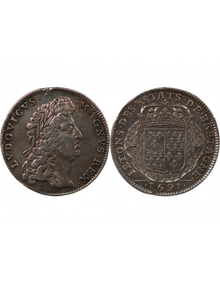 ETATS DE BRETAGNE, LOUIS XIV – JETON ARGENT 1691 VANNES Daniel 40