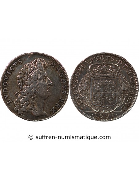 ETATS DE BRETAGNE, LOUIS XIV – JETON ARGENT 1691 VANNES Daniel 40