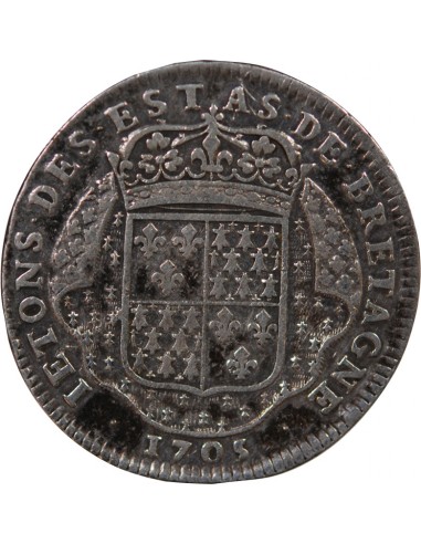 ETATS DE BRETAGNE, LOUIS XIV – JETON ARGENT 1705 VITRE Daniel 58