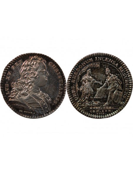 ETATS DE BRETAGNE, LOUIS XV – JETON ARGENT 1728 RENNES Daniel 82