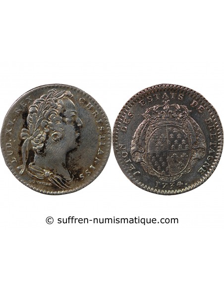 ETATS DE BRETAGNE, LOUIS XV – JETON ARGENT 1734 RENNES Daniel 87/88