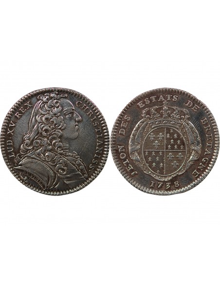 ETATS DE BRETAGNE, LOUIS XV – JETON ARGENT 1738 RENNES Daniel 90