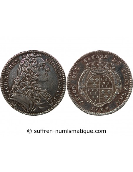 ETATS DE BRETAGNE, LOUIS XV – JETON ARGENT 1738 RENNES Daniel 90