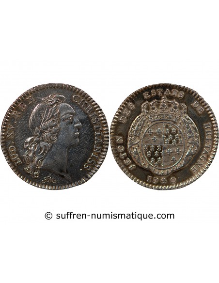 ETATS DE BRETAGNE, LOUIS XV – JETON ARGENT 1740 RENNES Daniel 92