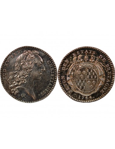 ETATS DE BRETAGNE, LOUIS XV – JETON ARGENT 1744 RENNES Daniel 95