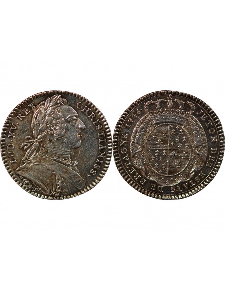 ETATS DE BRETAGNE, LOUIS XV – JETON ARGENT 1746 RENNES Daniel 97