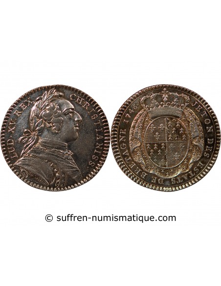 ETATS DE BRETAGNE, LOUIS XV – JETON ARGENT 1746 RENNES Daniel 97