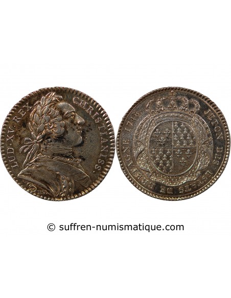 ETATS DE BRETAGNE, LOUIS XV – JETON ARGENT 1748 RENNES Daniel 99
