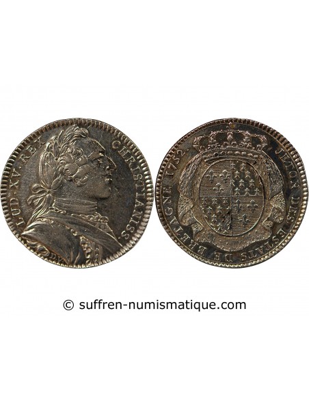 ETATS DE BRETAGNE, LOUIS XV – JETON ARGENT 1752 RENNES Daniel 101
