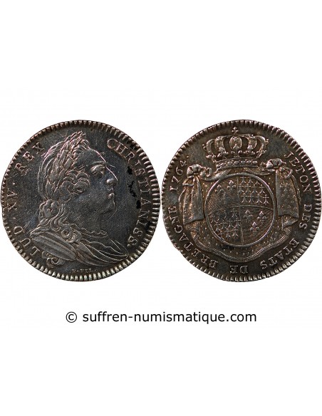 ETATS DE BRETAGNE, LOUIS XV – JETON ARGENT 1764 RENNES Daniel 115