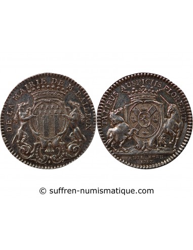 MAIRE DE RENNES, JEAN BAILLON - INTENDANT, LEBRET - JETON ARGENT 1757