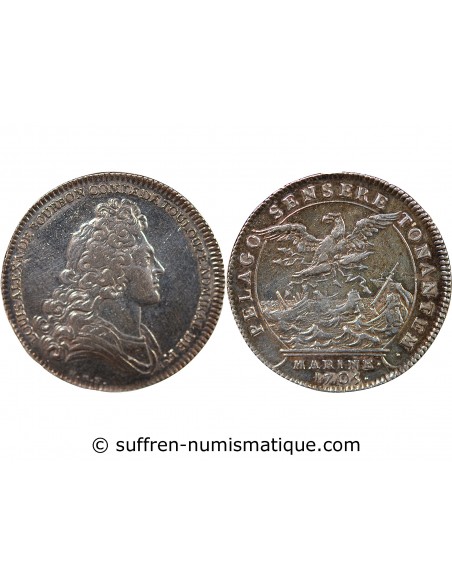 GALERES ROYALES, LOUIS ALEXANDRE DE BOURBON, COMPTE DE TOULOUSE - JETON ARGENT 1705