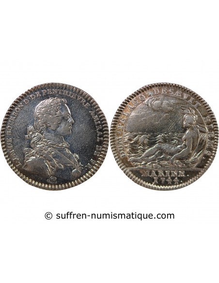 GALERES ROYALES, LOUIS JEAN MARIE DE BOURBON, DUC DE PENTHIEVRE - JETON ARGENT 1744