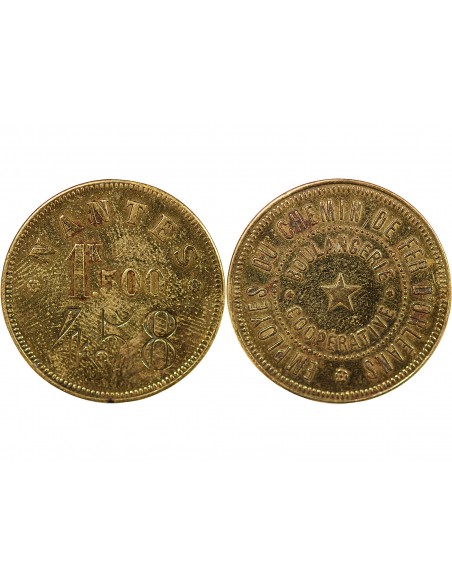 EMPLOYES DU CHEMIN DE FER D'ORLEANS, BOULANGERIE COOPERATIVE - JETON LAITON, 1.5k