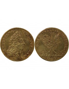 GALERES ROYALES, LOUIS XIV - EXPEDITION DE CARTHAGENE DES INDES, 1697 - JETON LAITON 2