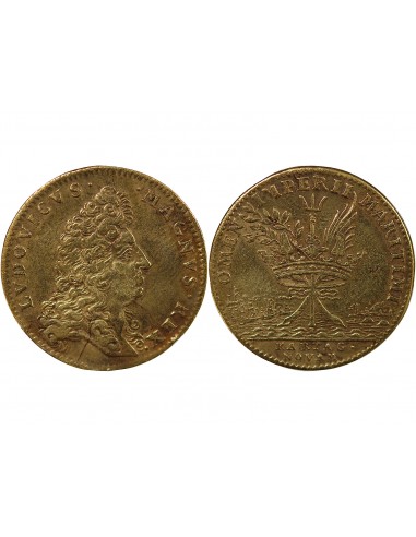 GALERES ROYALES, LOUIS XIV - EXPEDITION DE CARTHAGENE DES INDES, 1697 - JETON LAITON