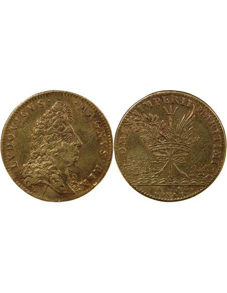 GALERES ROYALES, LOUIS XIV - EXPEDITION DE CARTHAGENE DES INDES, 1697 - JETON LAITON