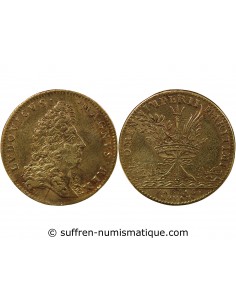 GALERES ROYALES, LOUIS XIV - EXPEDITION DE CARTHAGENE DES INDES, 1697 - JETON LAITON