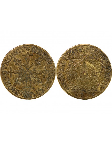 VILLE DE PARIS, ADMINISTRATION MUNICIPALE - CHARLES IX - JETON LAITON 1576