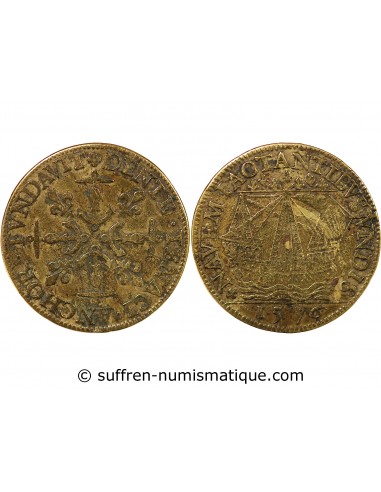 VILLE DE PARIS, ADMINISTRATION MUNICIPALE - CHARLES IX - JETON LAITON 1576