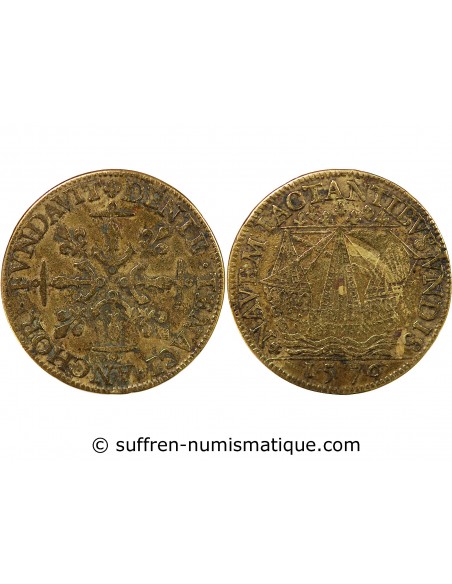 VILLE DE PARIS, ADMINISTRATION MUNICIPALE - CHARLES IX - JETON LAITON 1576