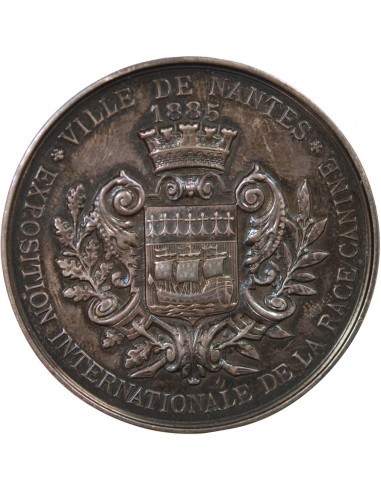 VILLE DE NANTES, EXPOSITION INTERNATIONALE DE LA RACE CANINE - MÉDAILLE ARGENT 1885 - 1er PRIX BLACK RETRIEVER ATTRIBUE A E.BIRE