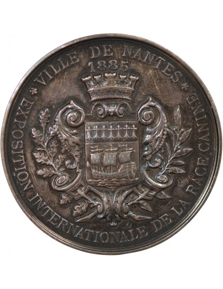VILLE DE NANTES, EXPOSITION INTERNATIONALE DE LA RACE CANINE - MÉDAILLE ARGENT 1885 - 1er PRIX BLACK RETRIEVER ATTRIBUE A E.BIRE