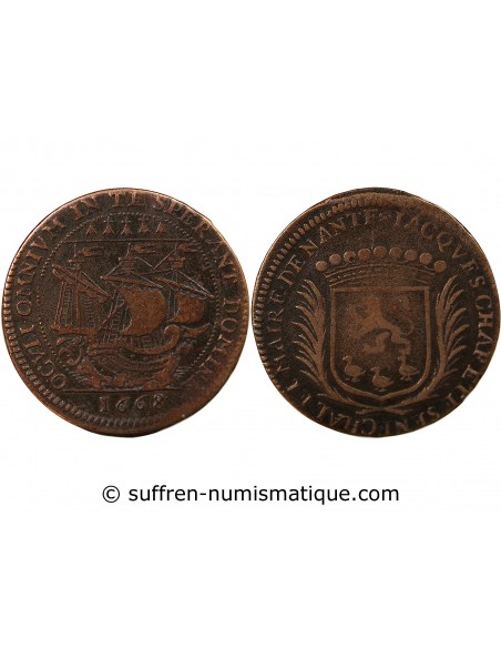 MAIRE DE NANTES - JACQUES CHARETTE, SIEUR DE MONTBERT JETON CUIVRE 1668