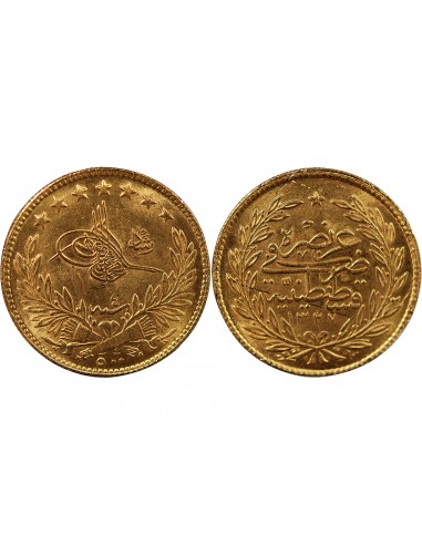 EMPIRE OTTOMAN, SULTAN MEHMED V - 500 KURUSH OR - CONSTANTINOPLE, 1327 AH / 4 (1912-1913)