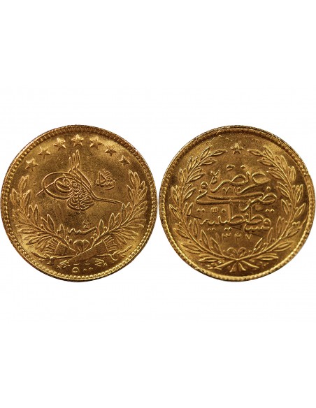 EMPIRE OTTOMAN, SULTAN MEHMED V - 500 KURUSH OR - CONSTANTINOPLE, 1327 AH / 4 (1912-1913)